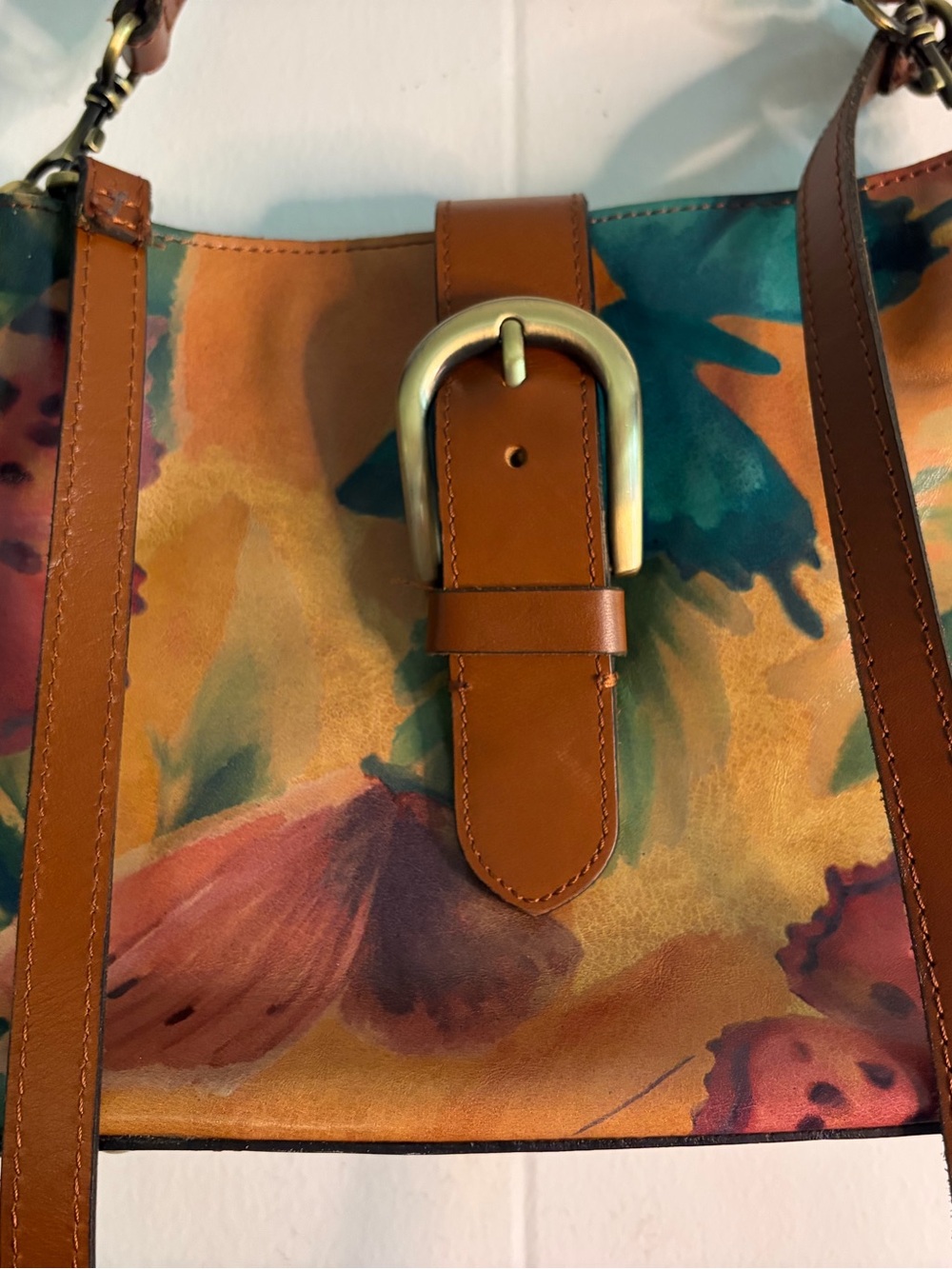 Patricia Nash Teal, Mustard & Brown Floral Shoulder Bag